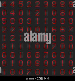 All digital numbers in red on black background, electronic number digital display Stock Photo