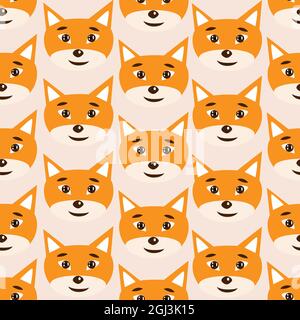 Vector seamless pattern with foxes faces. Isolated vector illustration. Abstract endless animal print Stock Vector