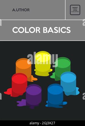Color basics. Rainbow color paints on dark background. Vintage style illustration. Applicable for books, posters, placards etc. Stock Vector