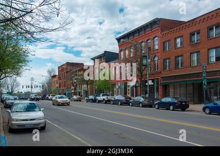 Historic sandstone and brick commercial buildings with Italianate style ...