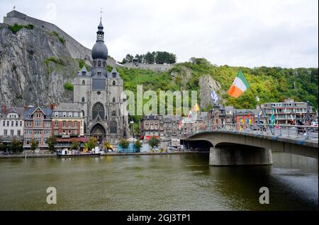 Dinant, Belgium 08-17-2014 view over the river Meuse to the fortress Stock Photo