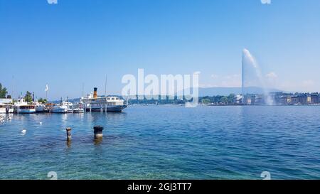 Giant water fountain in Lake Geneva, Switzerland Stock Photo