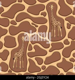 Seamless pattern with a giraffe and texture of the stains on the skin. Vector illustration. Stock Vector