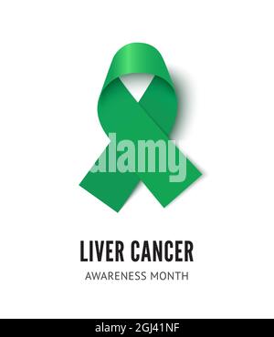 Liver Cancer Awareness Month. Realistic Emerald Green Ribbon