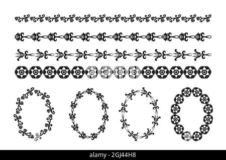 Vintage set of decorative elements for the design of frames, menus, wedding invitations or labels, for laser cutting, creating patterns in wood Stock Vector