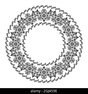 Floral carved circle frame. For the design of frames, menus, wedding invitations or labels, for laser cutting, creating patterns in wood, marquetry Stock Vector