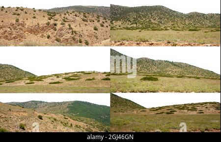 the collection of Mountains with some trees isolated on white background, Mountains of mazandaran province, Iran Stock Photo