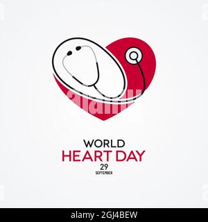 Integrated heart and stethoscope icon on white background. World Heart Day banner design. Stock Vector
