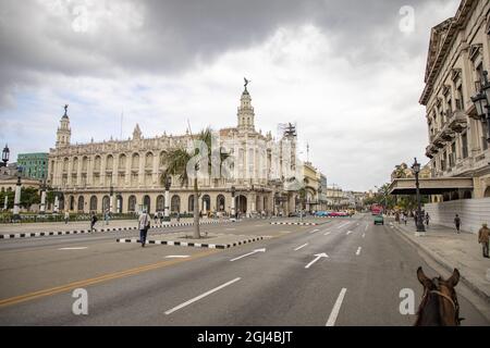 HAVANA, CUBA - Mar 13, 2020: The Great Theater of Havana taken during a carriage ride through Prado Avenue in Havana, Cuba Stock Photo