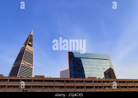 Riyadh, Saudi Arabia - July 14 2021,  Tower - Al Faisaliyah Center Tower - landmark Stock Photo