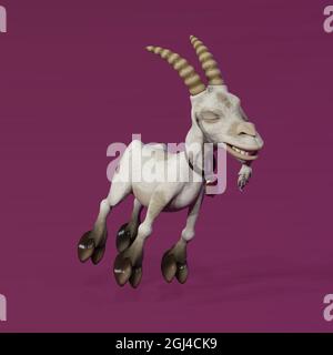 3D-illustration of a cute and funny dreaming cartoon goat. isolated rendering object Stock Photo