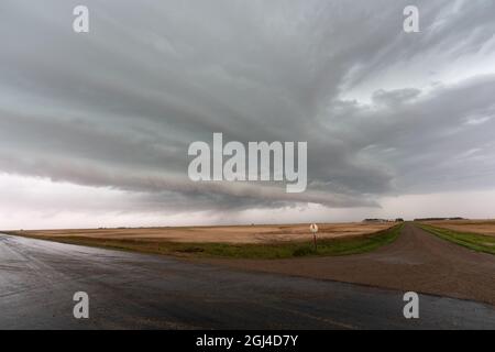 Prairie Storm Canada Summer time clouds warning Stock Photo