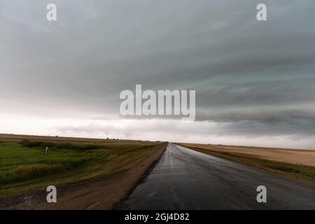 Prairie Storm Canada Summer time clouds warning Stock Photo