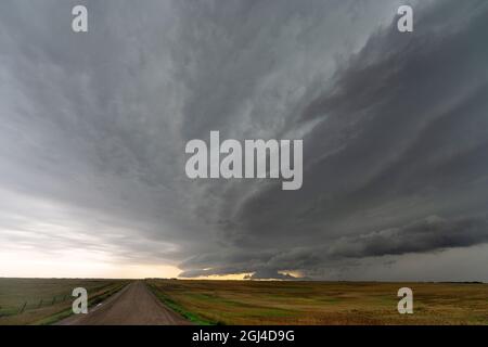 Prairie Storm Canada Summer time clouds warning Stock Photo