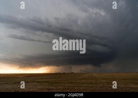Prairie Storm Canada Summer time clouds warning Stock Photo