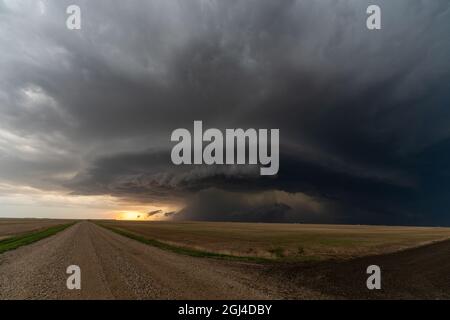 Prairie Storm Canada Summer time clouds warning Stock Photo