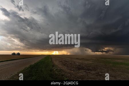 Prairie Storm Canada Summer time clouds warning Stock Photo
