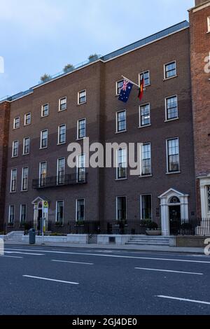 DUBLIN, IRELAND Mar 04, 2021: A scenic shot of the Embassy in Dublin, Ireland, with the Aboriginal flag Stock Photo - Alamy