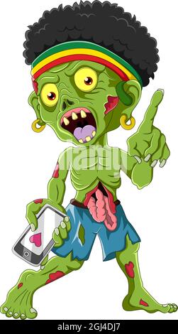 Cartoon zombie holding a phone Stock Vector