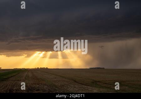 Prairie Storm Canada Summer time clouds warning Stock Photo