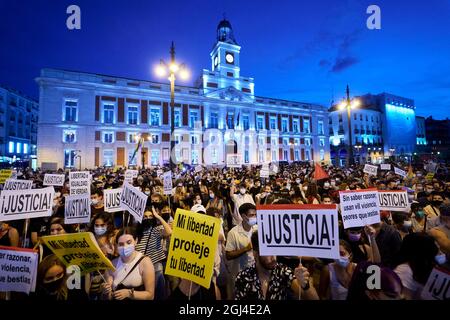 Madrid, Madrid, Spain. 8th Sep, 2021. A crowd of protesters during the demonstration against homofobic violence at Puerta del Sol in Madrid, Spain. The demonstration has been called after several homophobic attacks in different cities of Spain. (Credit Image: © Angel Perez/ZUMA Press Wire) Credit: ZUMA Press, Inc./Alamy Live News Stock Photo