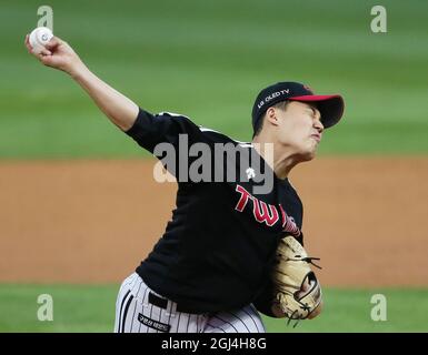 28th June, 2023. Baseball: LG Twins vs. SSG Landers LG Twins starter Im  Chan-kyu throws a pitch during a Korea Baseball Organization regular season  game against the SSG Landers at Incheon SSG