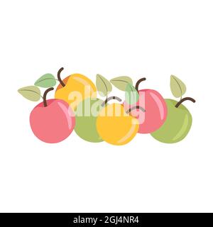 Bunch of colored apples, autumn harvest. Illustration in flat style, isolated Stock Vector