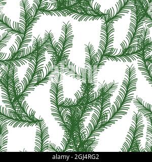Pine tree branches, fir twigs christmas print Stock Vector