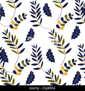 Leaves and branches, autumn season foliage pattern Stock Vector