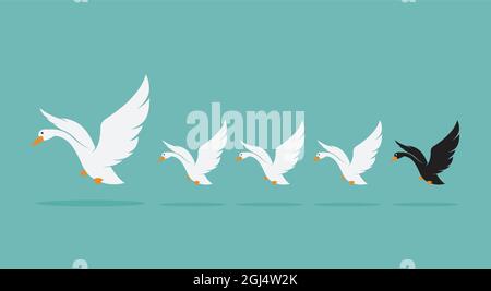 Vector image of a herd of swan on blue background, Difference conceptใ Easy editable layered vector illustration. Wild Animals. Stock Vector