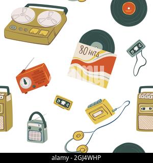 Vintage and retro music players and records vector Stock Vector