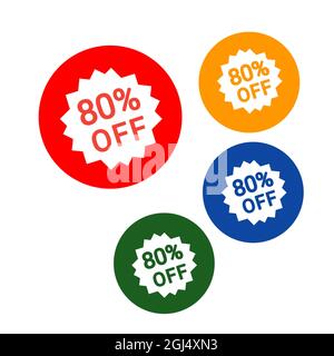 80 percent off sale set of stickers label various color web icon of brand and product promotion circle star Stock Photo