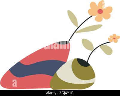 Flowers in geometric modern vases, home decor Stock Vector