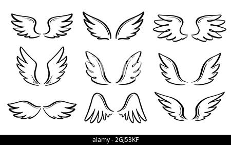 Drawing Of Different Pens Together Outline Sketch Vector, Wing