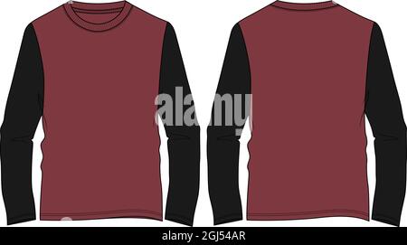 Long sleeve Slim fit two tone navy, red color t shirt technical fashion  flat sketch vector illustration template front, back views isolated on  white b Stock Vector Image & Art - Alamy