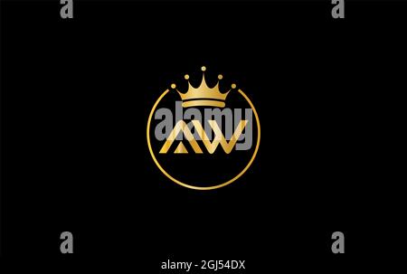 Simple and creative golden crown logo art and symbol design by AW letters and alphabets with circle and golden crown Stock Photo