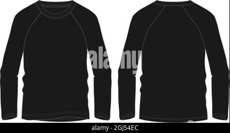 Long sleeve raglan t shirt technical fashion flat sketch vector illustration template front and back views isolated on white background. Stock Vector