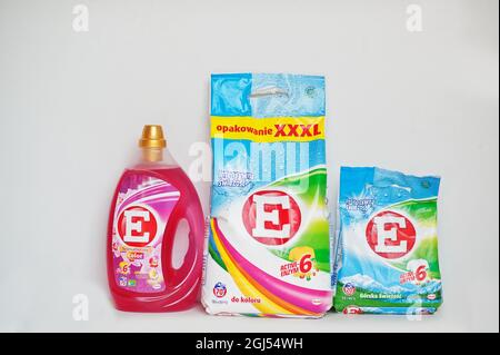 Kyiv, Ukraine - September,9 2021: E washing powders and detergents. Stock Photo