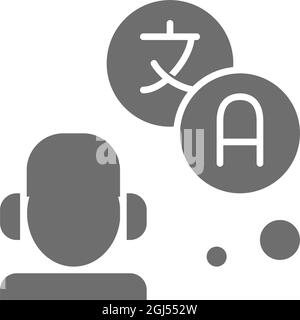 Translator, interpreter grey icon. Isolated on white background Stock Vector