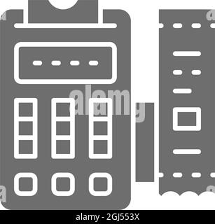 POS terminal, printed receipt, payment machine grey icon. Stock Vector