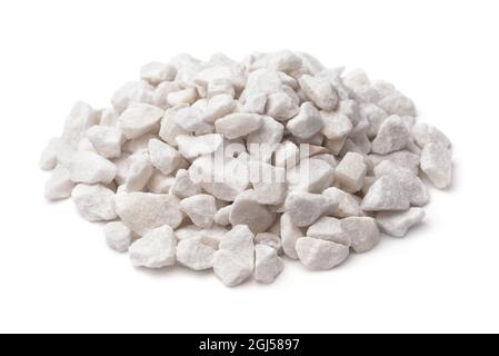Pile of natural crushed marble chips isolated on white Stock Photo