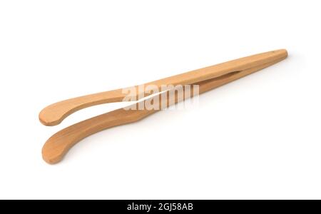 Wooden tongs isolated on white Stock Photo