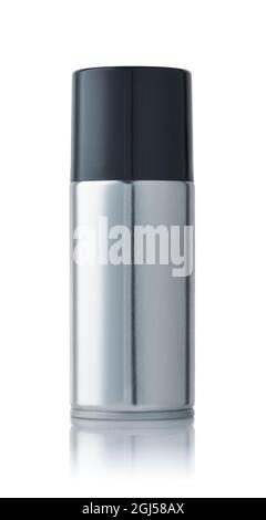 Front view of blank metal spray can isolated on white Stock Photo