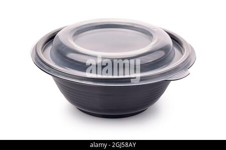 Empty closed disposable plastic takeaway bowl isolated on white Stock Photo