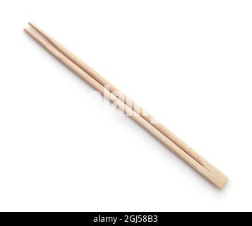 Top view of disposable wooden chopsticks isolated on white Stock Photo