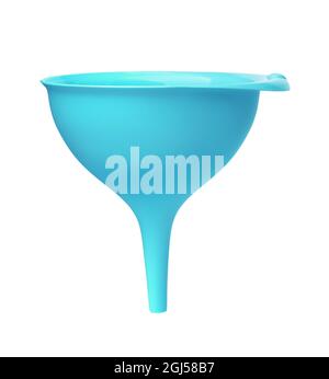 Front view of blue plastic funnel isolated on white Stock Photo