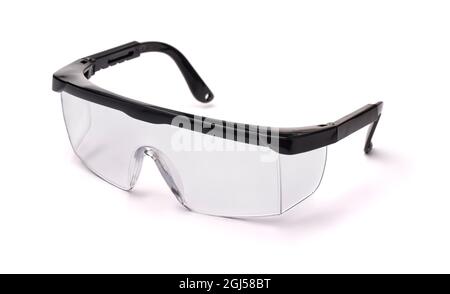 Clear plastic safety goggles isolated on white Stock Photo