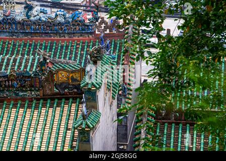 Colorful roofs of ancient Chinese Lingnan-style buildings Stock Photo