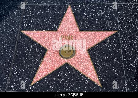 Detailed view of the star of recording artist Pink aka Alecia Moore on the Hollywood Walk of Fame on Hollywood Blvd., Wednesday, Sept. 8, 2021, in Los Stock Photo