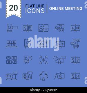 Simple set of online meeting related line Stock Vector